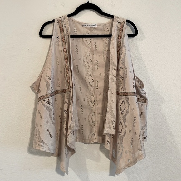 Maurice Women’s Vest Tan XL Lace Draped Open Front Aztec Asymmetrical Bohemian - Picture 4 of 14